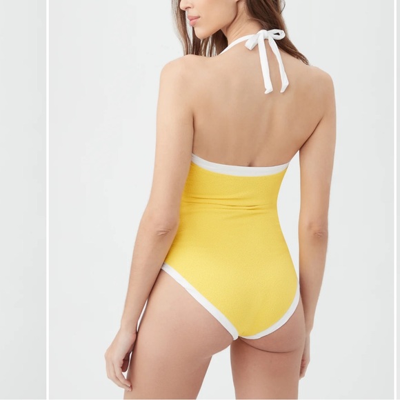 TRINA TURK Halter Bandeau One Piece Swimsuit Size 12 yellow white NWT - Picture 2 of 13